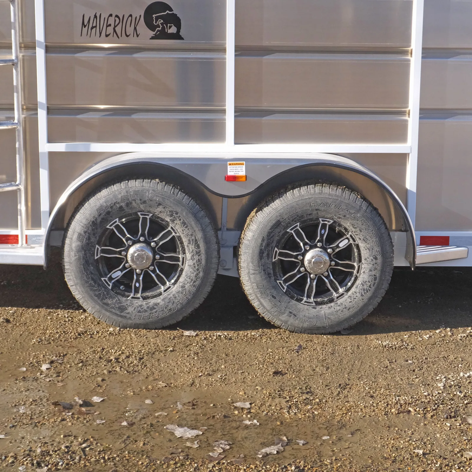 Maverick 4 horse gooseneck with optional aluminum wheels.